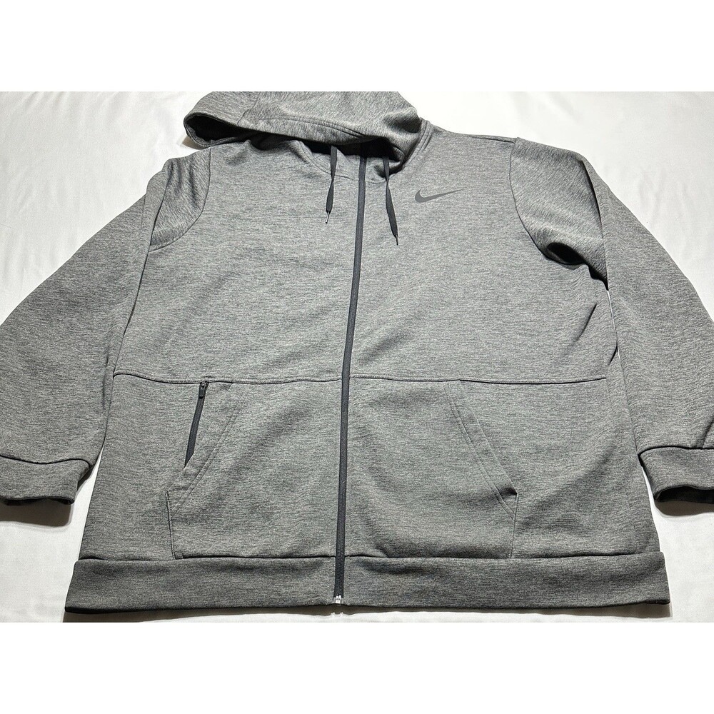 Nike Therma-FIT Hoodie Men's Size 2XL Fleece Sweatshirt Full Zip CU6231-071 Grey